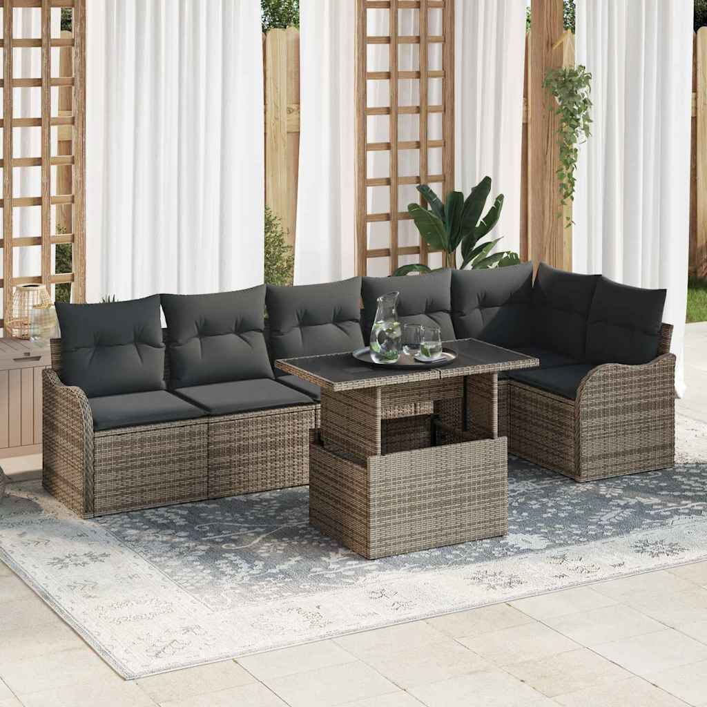 Set di Divani da Giardino a 7 Pezzi con Cuscini in Rattan PE Grigio 3357212