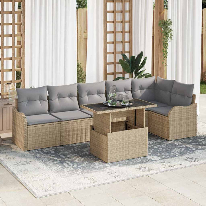 Set di Divani da Giardino  7 Pezzi con Cuscini Beige in Rattan Poli 3357213