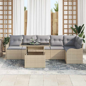 Set di Divani da Giardino  7 Pezzi con Cuscini Beige in Rattan Poli 3357213