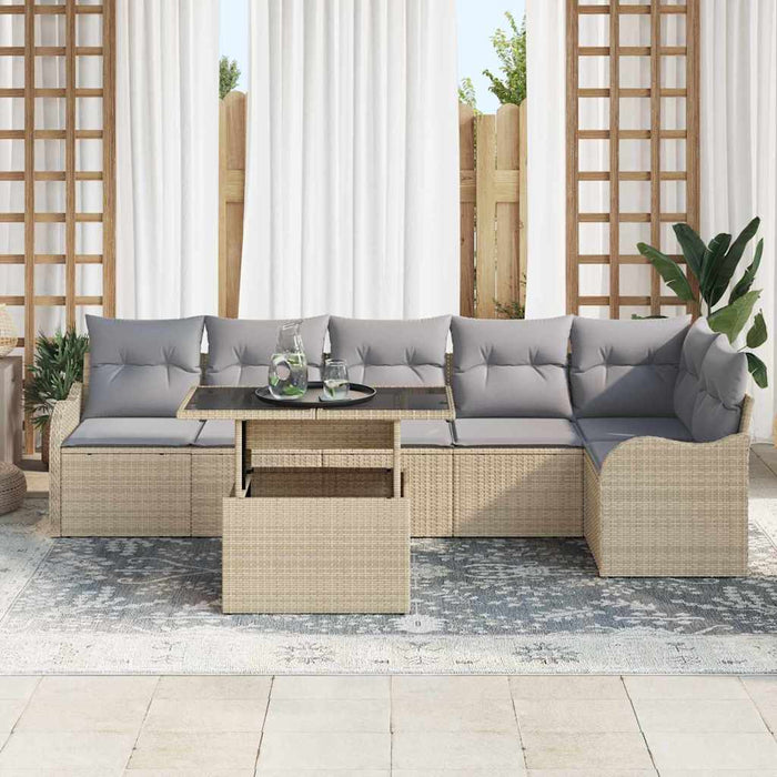 Set di Divani da Giardino  7 Pezzi con Cuscini Beige in Rattan Poli 3357213