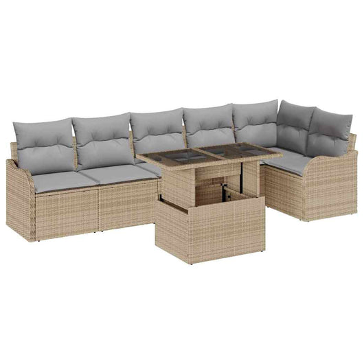 Set di Divani da Giardino  7 Pezzi con Cuscini Beige in Rattan Poli 3357213
