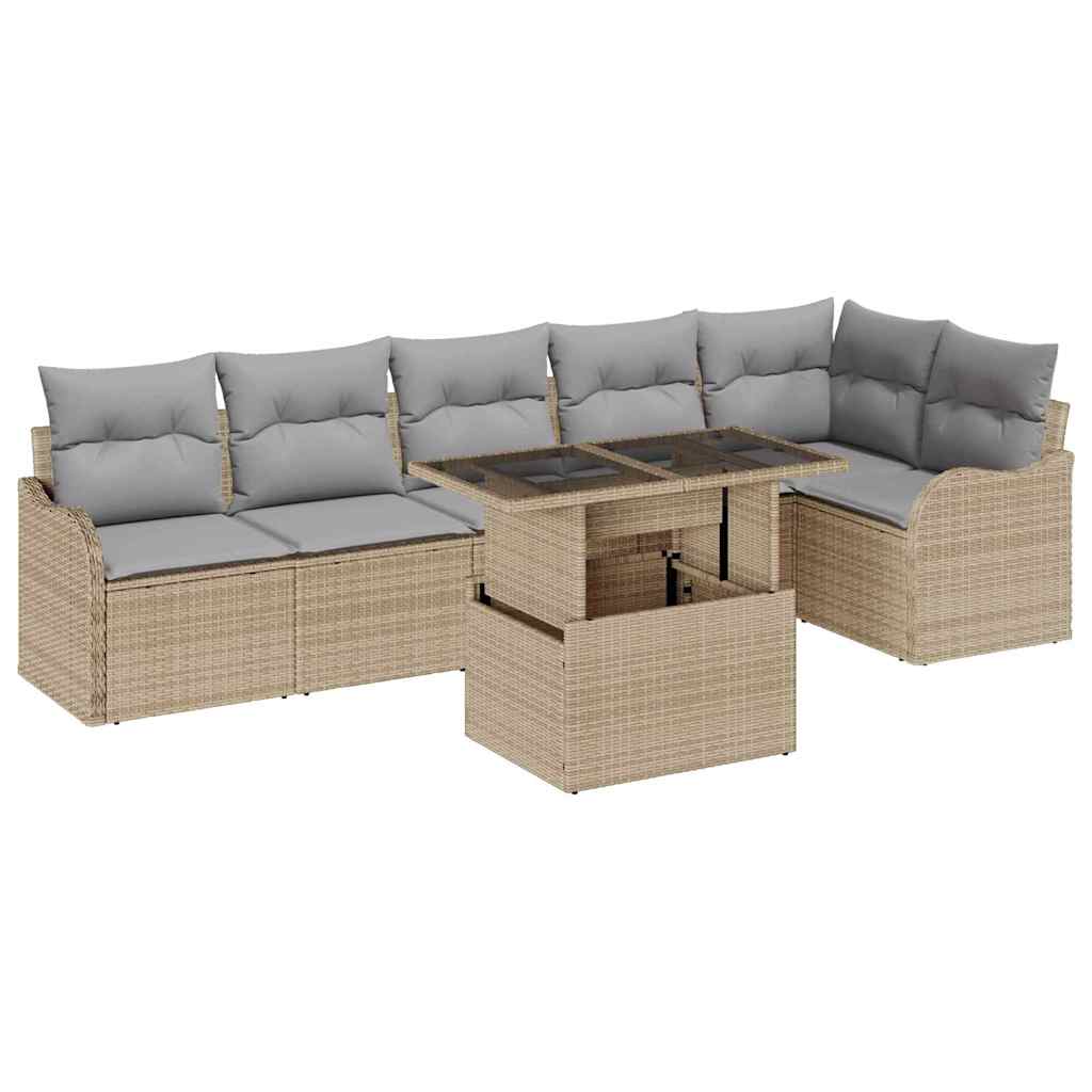 vidaXL Set Divano da Giardino 7 pcs Beige 100 x 55 x 73 cm Poly Rattan