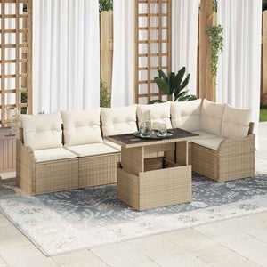 Set Divano da Giardino  7 Pezzi con Cuscini Beige Rattan Polimerico 3357214
