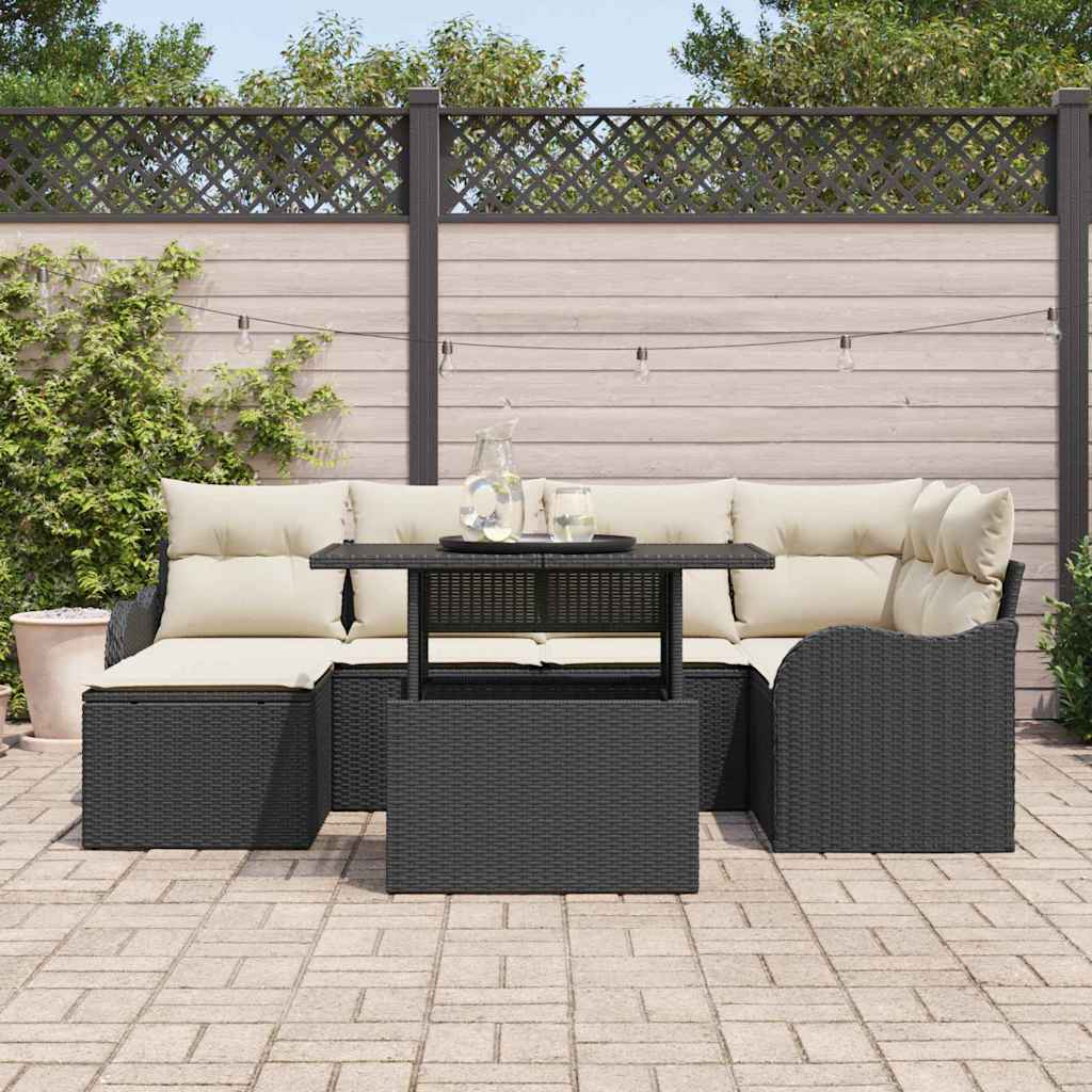 Set Divano da Giardino 7 Pezzi con Cuscini Nero Polyrattan 3357230