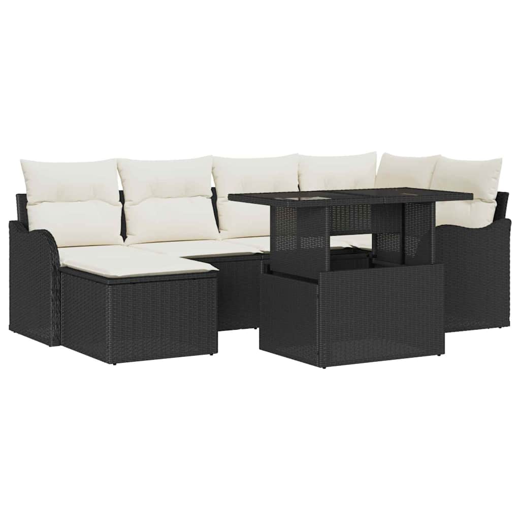 Set Divano da Giardino 7 Pezzi con Cuscini Nero Polyrattan 3357230