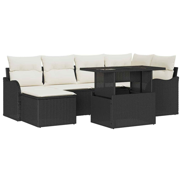 Set Divano da Giardino 7 Pezzi con Cuscini Nero Polyrattan 3357230