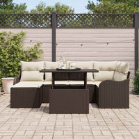 Set Divano da Giardino  7 Pezzi con Cuscini Rattan Poliestere Marrone 3357231