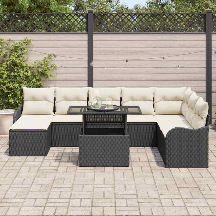Set di Divani da Giardino  9 Pezzi con Cuscini Nero Rattan Sintetico 3357250