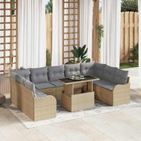 Set di Sofà da Giardino 10 pezzi con Cuscini Beige Polyrattan 3357263