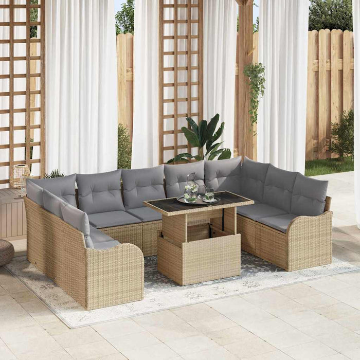 Set di Sofà da Giardino 10 pezzi con Cuscini Beige Polyrattan 3357263