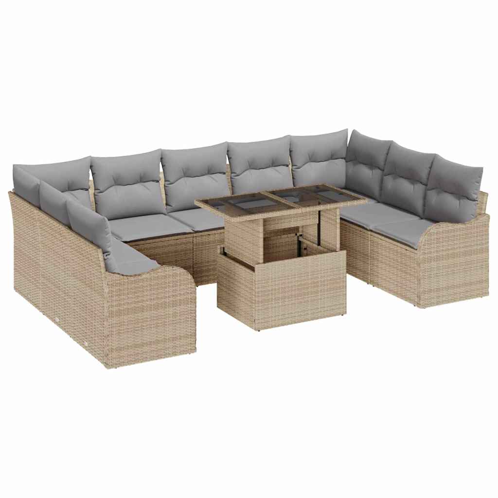 Set di Sofà da Giardino 10 pezzi con Cuscini Beige Polyrattan 3357263