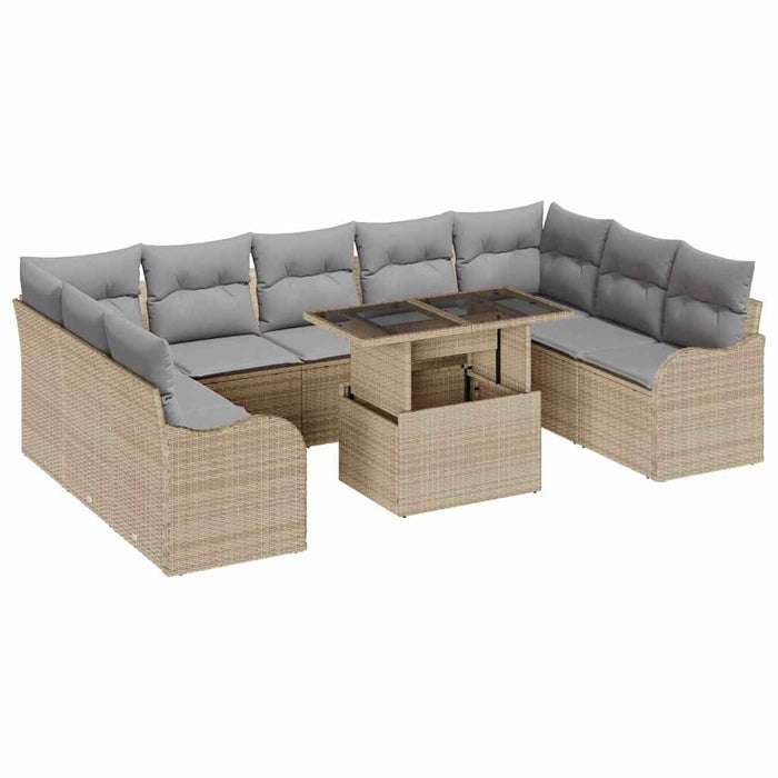 Set di Sofà da Giardino 10 pezzi con Cuscini Beige Polyrattan 3357263