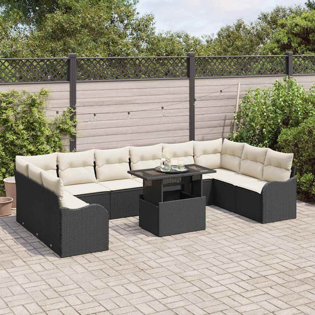 Set Divano da Giardino  11 Pezzi con Cuscini Rattan Nero 3357270