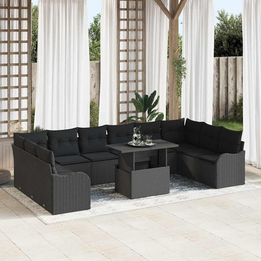 Set Sofà Giardino con Cuscini  11 Pezzi Nero Polyrattan 3357276