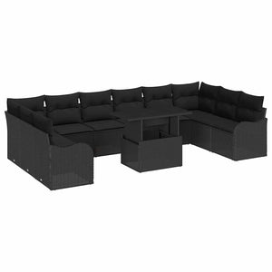 Set Sofà Giardino con Cuscini  11 Pezzi Nero Polyrattan 3357276