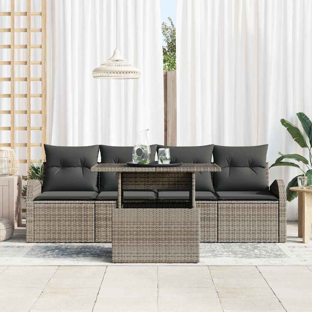Set Divani da Giardino  5 Pezzi con Cuscini Grigio Polyrattan 3357282