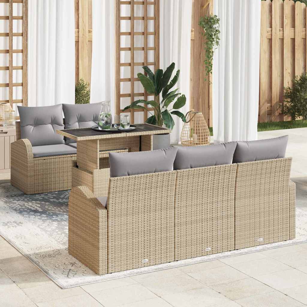 Set di Sofà da Giardino 6 Pezzi con Cuscini Beige in Rattan Sintetico 3357293