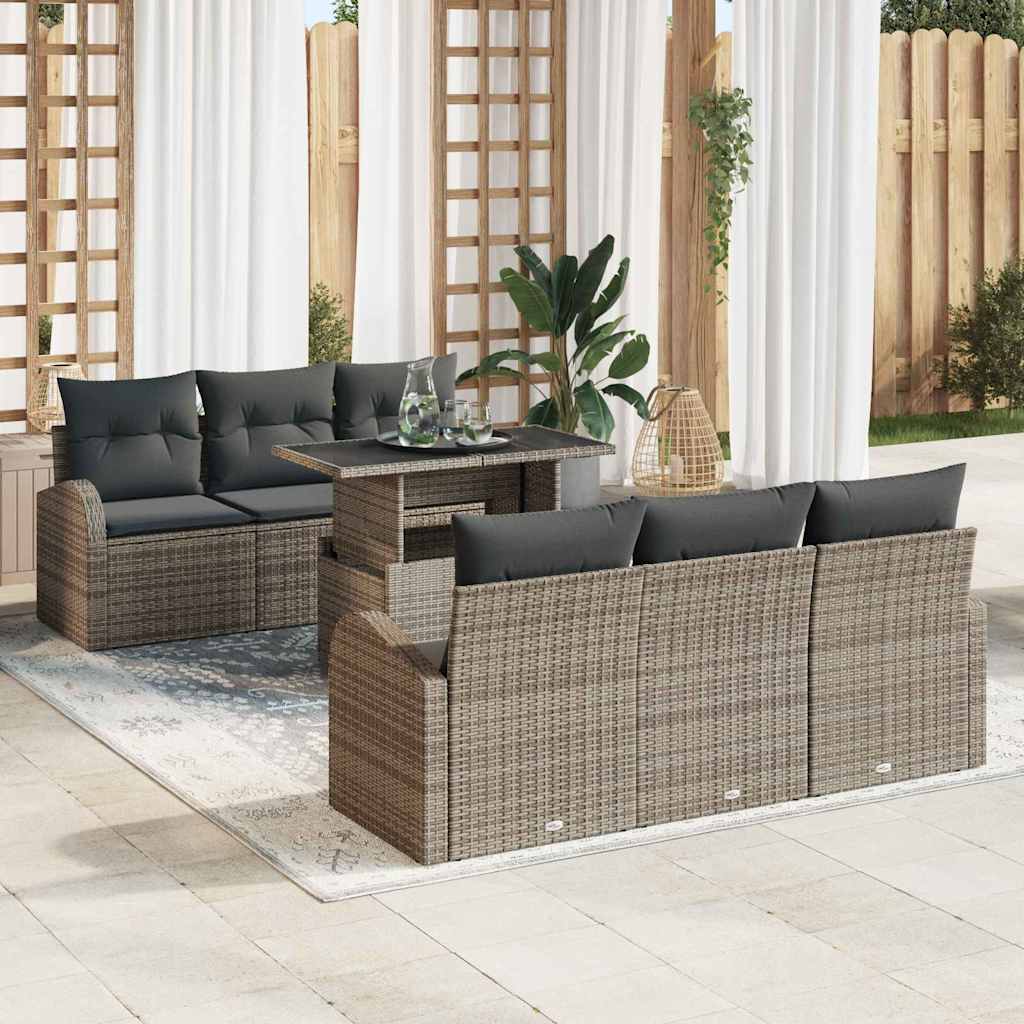 Set divani giardino 7 pezzi  con cuscini grigi in polyrattan 3357302