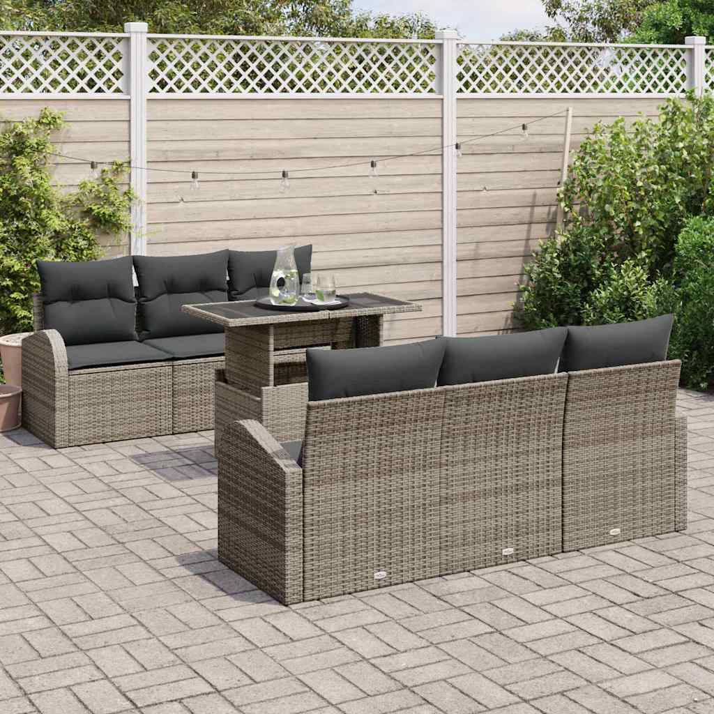 Set divani giardino 7 pezzi  con cuscini grigi in polyrattan 3357302