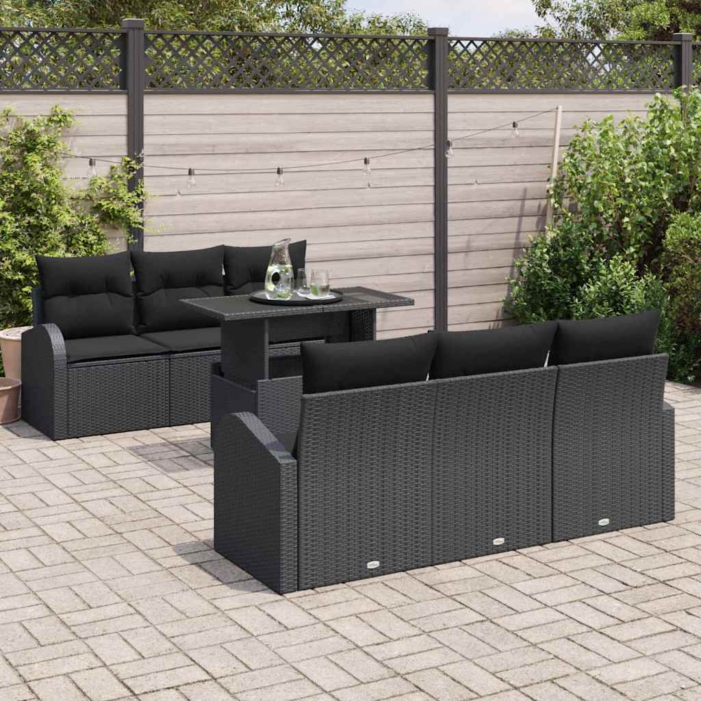 Set di Divani da Giardino con Cuscini  da 7 Pezzi in Polyrattan Nero 3357306
