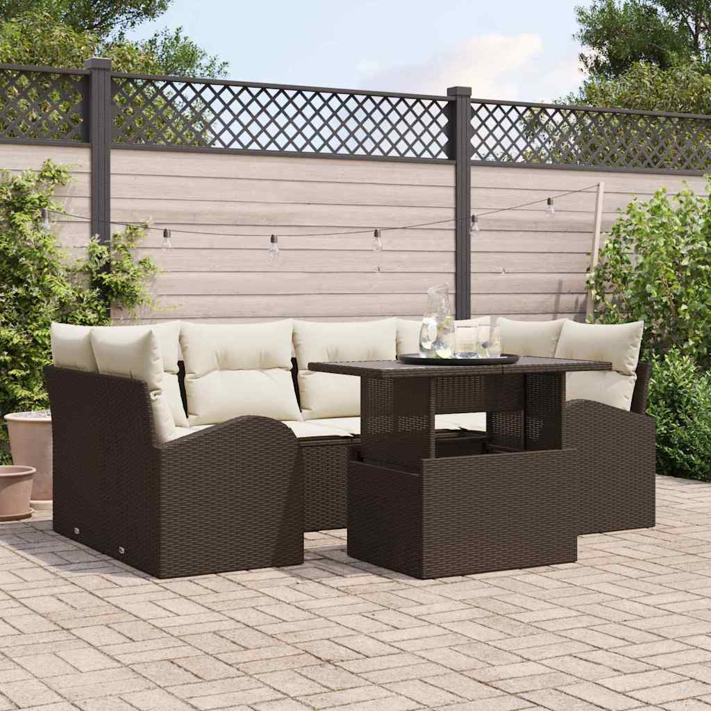 Set di Divani da Giardino con Cuscini  7 Pezzi Marrone Rattan Polivalente 3357311