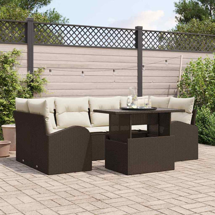Set di Divani da Giardino con Cuscini  7 Pezzi Marrone Rattan Polivalente 3357311