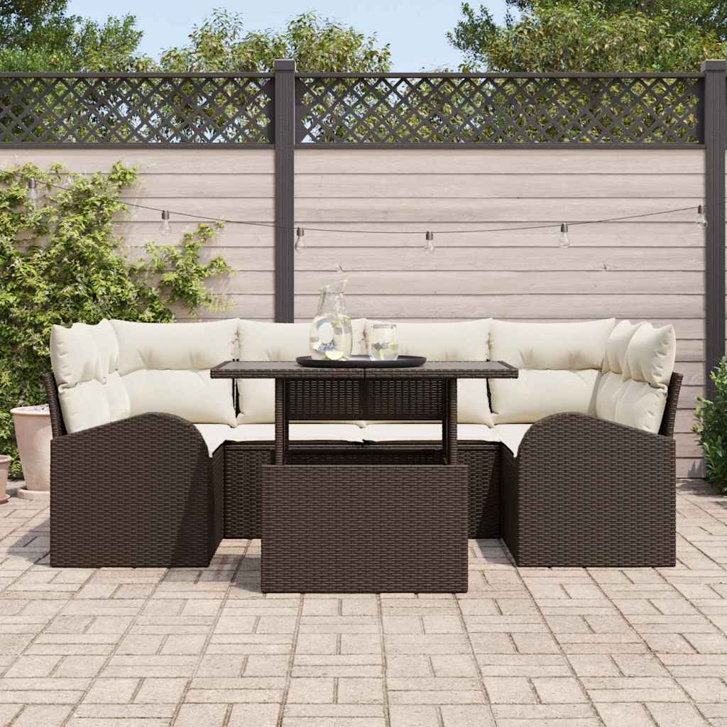 Set di Divani da Giardino con Cuscini  7 Pezzi Marrone Rattan Polivalente 3357311