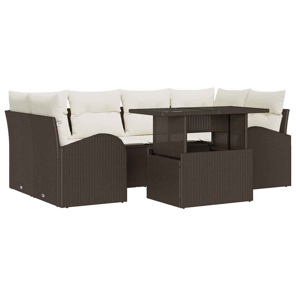 Set di Divani da Giardino con Cuscini  7 Pezzi Marrone Rattan Polivalente 3357311