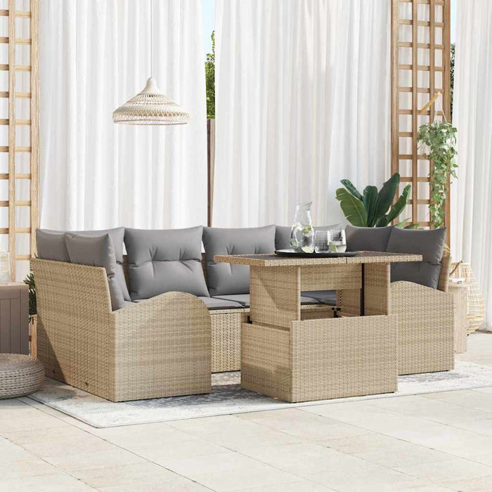 vidaXL Set Divano da Giardino 7 pcs Beige 100 x 55 x 73 cm Poly Rattan