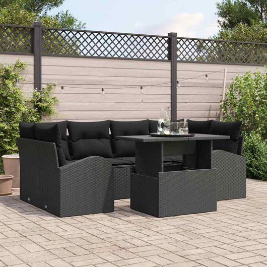 Set di Sofà da Giardino a 7 Pezzi con Cuscini Rattan POLI Nero 3357316