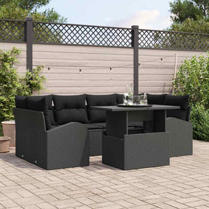 vidaXL Set Divano da Giardino 7 pcs Nero 100 x 55 x 73 cm Poly Rattan