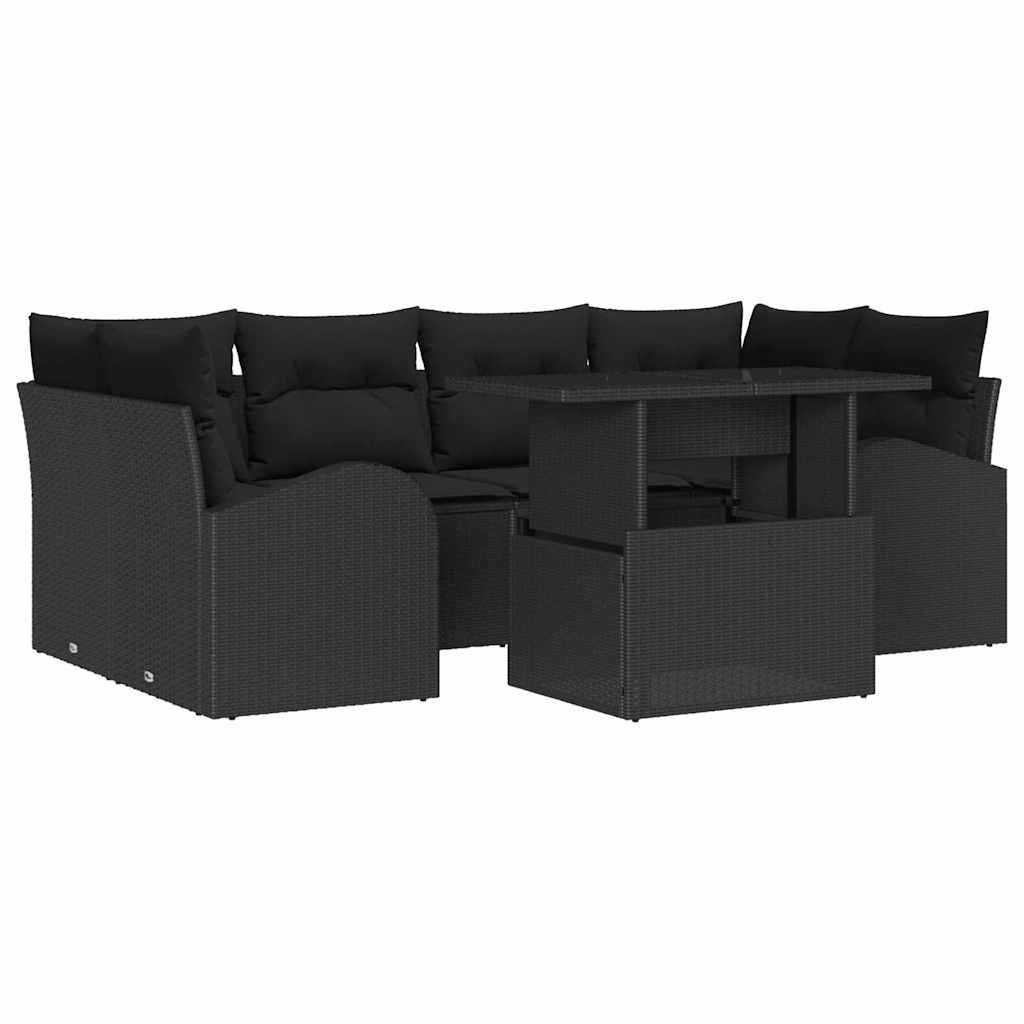 vidaXL Set Divano da Giardino 7 pcs Nero 100 x 55 x 73 cm Poly Rattan