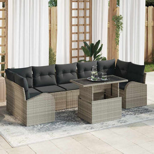 Set di Sofà da Giardino 8 Pezzi con Cuscini Grigio Chiaro Rattan Polivinilico 3357335