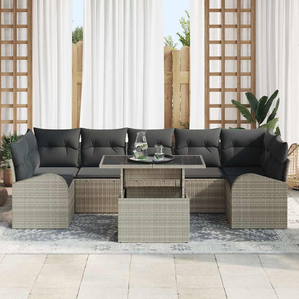 Set di Sofà da Giardino 8 Pezzi con Cuscini Grigio Chiaro Rattan Polivinilico 3357335