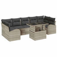 Set di Sofà da Giardino 8 Pezzi con Cuscini Grigio Chiaro Rattan Polivinilico 3357335