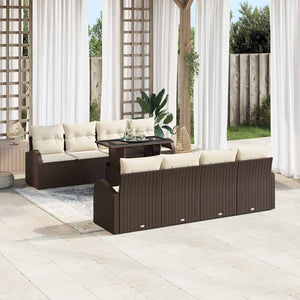 Set di Sofà da Giardino  9 Pezzi con Cuscini Marrone Rattan Polietilene 3357341