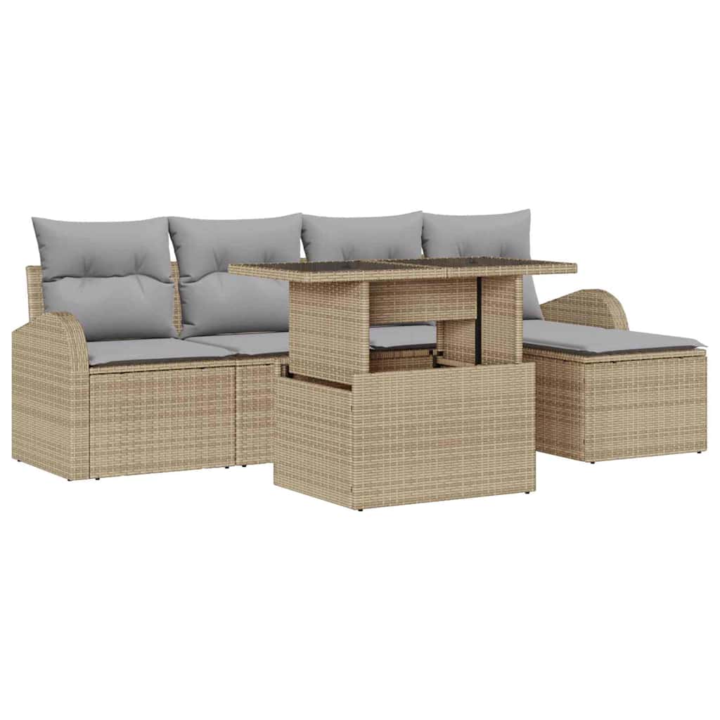 Set di Sofà da Giardino  da 6 Pezzi con Cuscini Beige Polyrattan 3357363