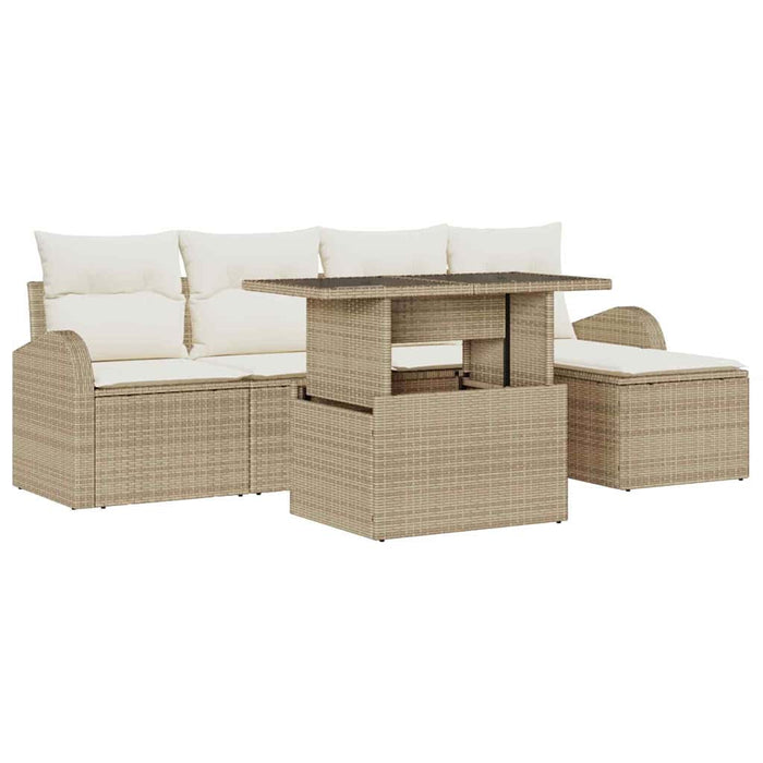 Set di Divani da Giardino  6 Pezzi con Cuscini Beige in Rattan Sintetico 3357364