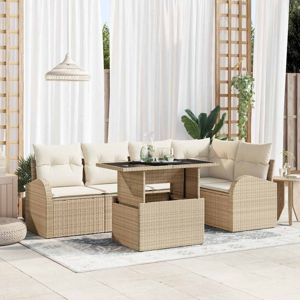 Set di Divani da Giardino  6 Pezzi con Cuscini Beige in Polyrattan 3357384