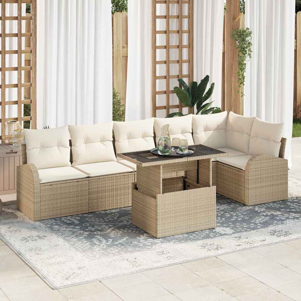 Set divano da giardino 7 pezzi con cuscini in rattan sintetico beige 3357394