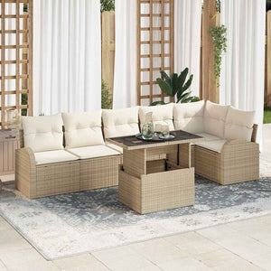 Set divano da giardino 7 pezzi con cuscini in rattan sintetico beige 3357394