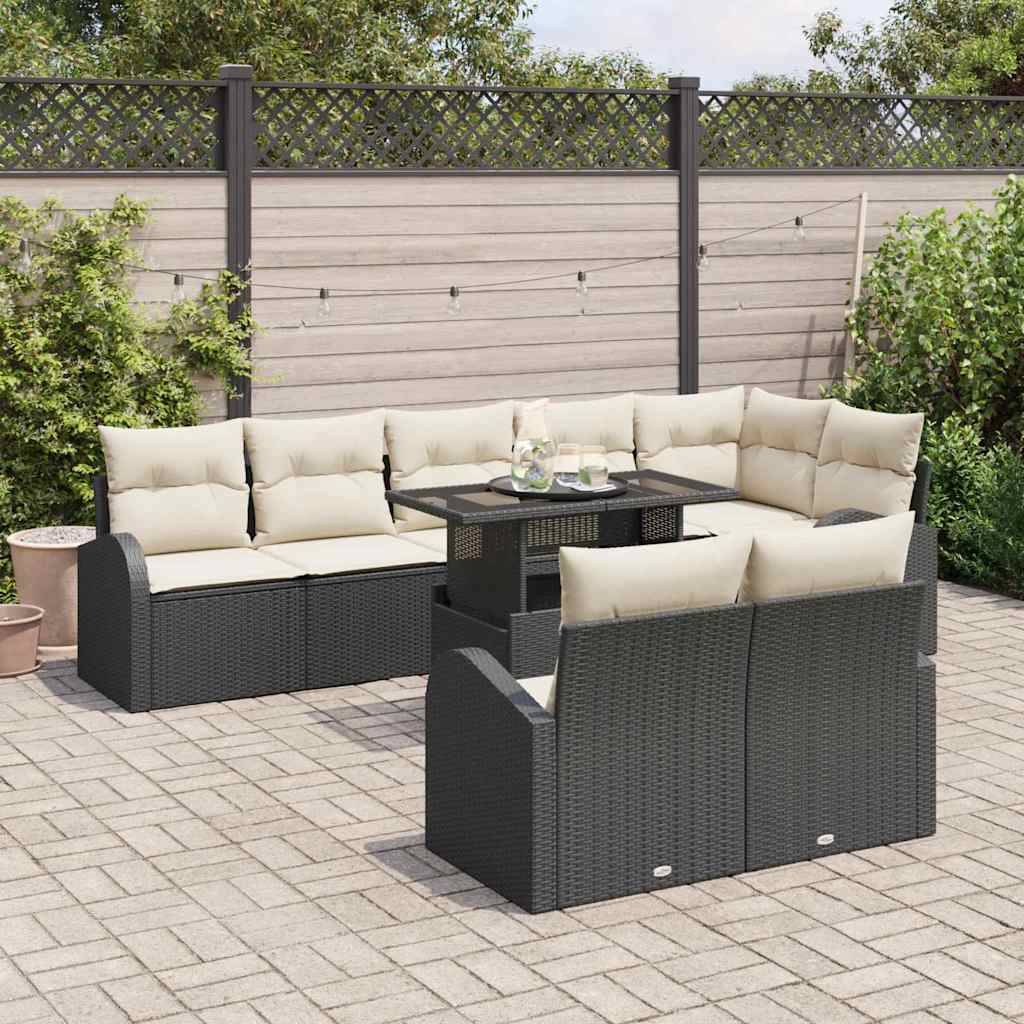 Set di Sofà da Giardino  9 Pezzi con Cuscini Nero in Polyrattan 3357400