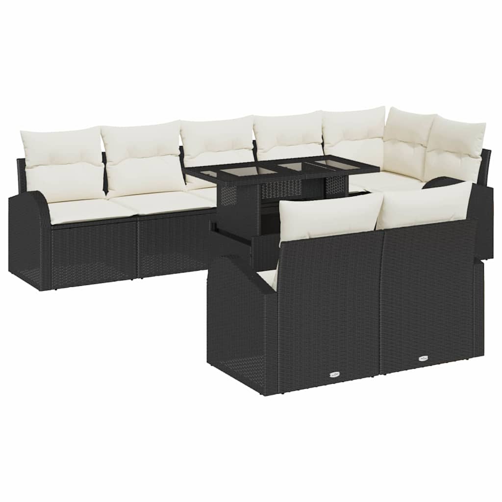 Set di Sofà da Giardino  9 Pezzi con Cuscini Nero in Polyrattan 3357400