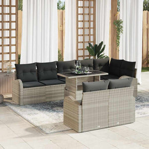 Set Divano Giardino  9 Pezzi con Cuscini Grigio Chiaro Polyrattan 3357405