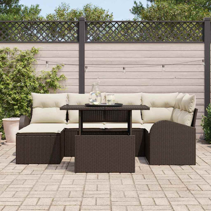 Set Divano da Giardino da 7 Pezzi con Cuscini Marroni in Rattan Poly 3357411