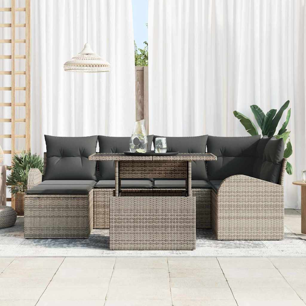 Set di Divani da Giardino  da 7 Pezzi con Cuscini Grigio Rattan 3357412