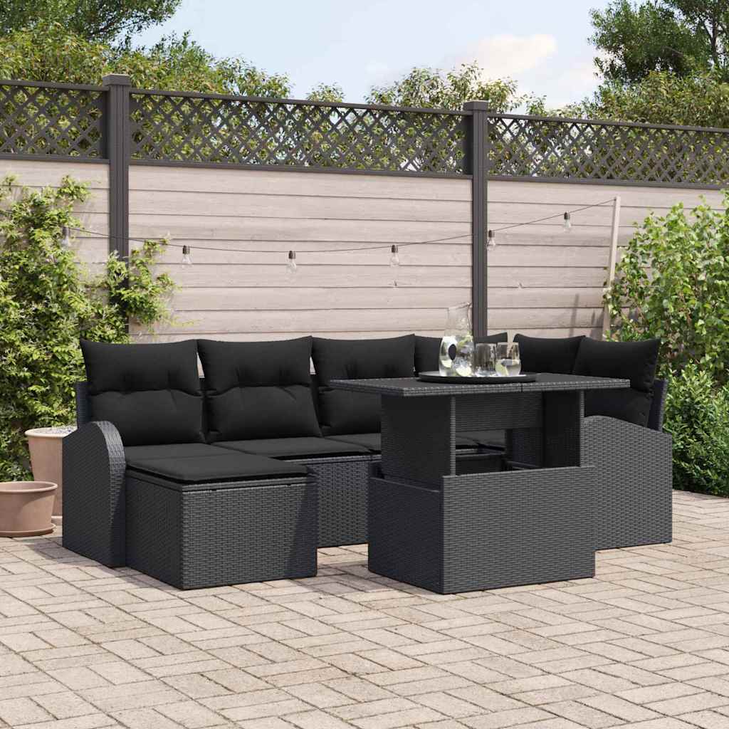 Set Divano da Giardino di 7 Pezzi con Cuscini Polyrattan Nero 3357416