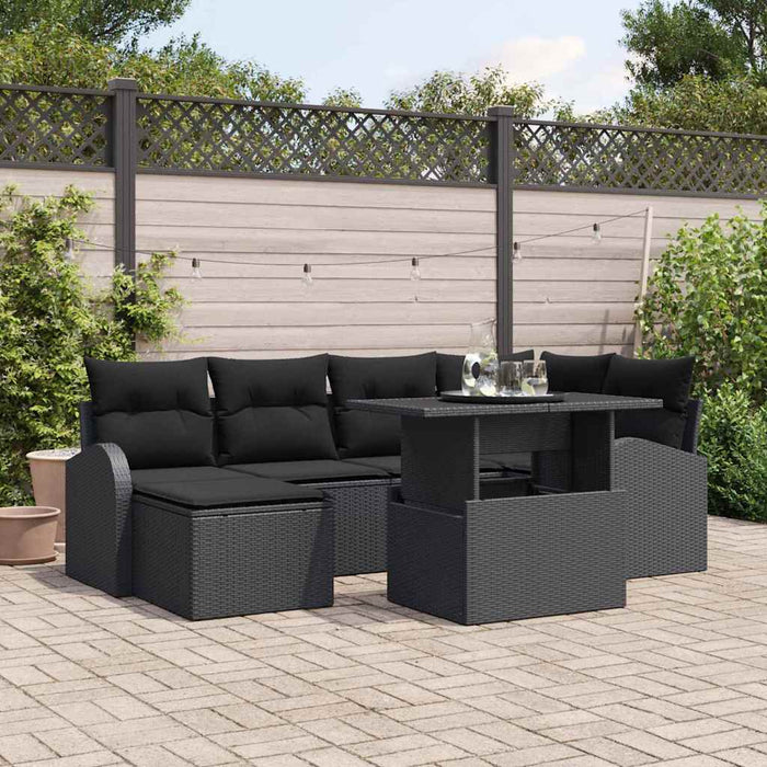 Set Divano da Giardino di 7 Pezzi con Cuscini Polyrattan Nero 3357416