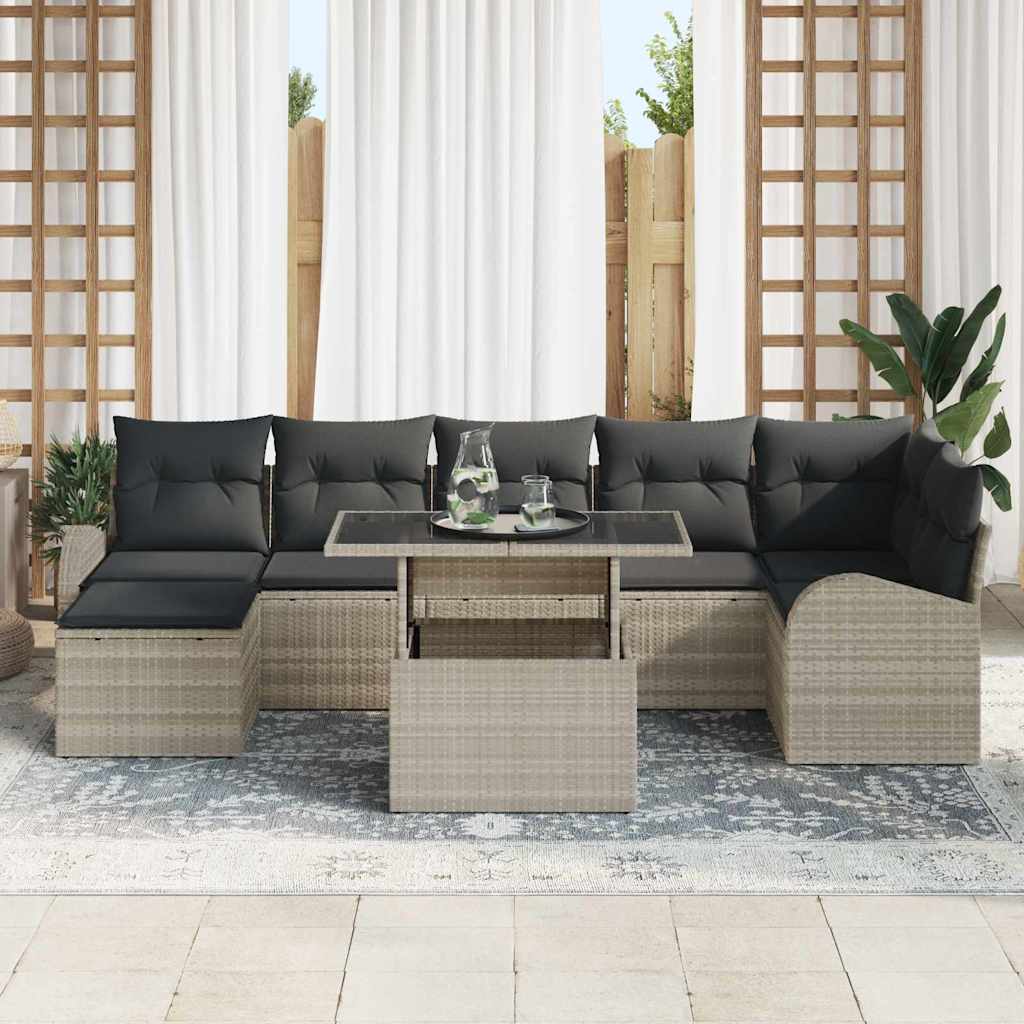 Set Divano da Giardino 8 Pezzi con Cuscini Grigio Chiaro Polyrattan 3357425