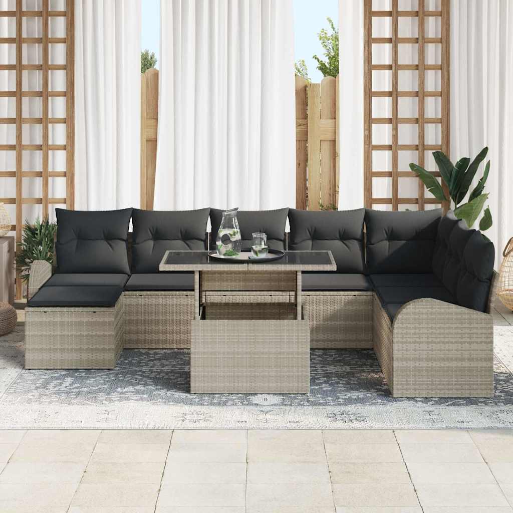 Set Divano da Giardino 9 pcs Grigio chiaro Poly Rattan 3357435